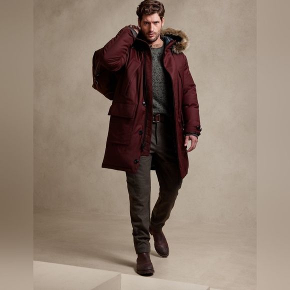 Banana Republic Cima Snorkel Down Parka Coat Mens Sz LT Thigh Length Merlot NWT - Picture 1 of 13
